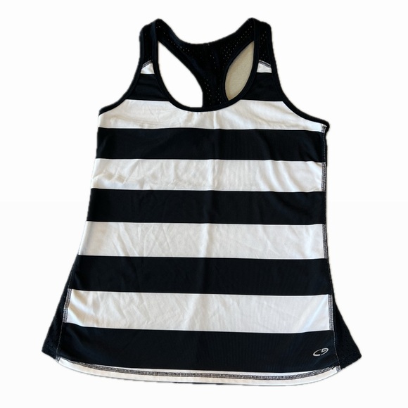 CHAMPION Duo Dry Scoop Neck Striped‎ Mesh back Athletic Tank Top, Black White, M - Picture 1 of 7